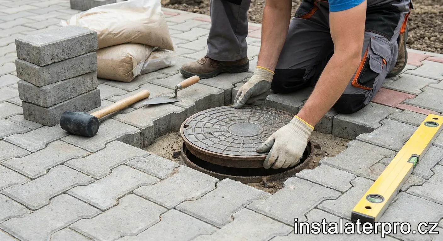 Instalace revizní šachty do dlažby v průběhu rekonstrukce