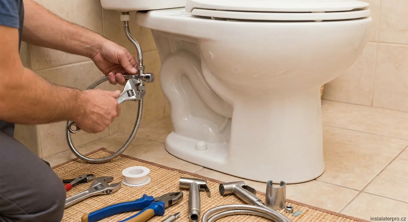 Instalace bidetové spršky vedle záchodové mísy v moderní koupelně