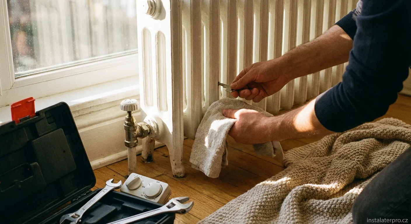 Instalatér kontrolující plynový kotel před zimní sezónou