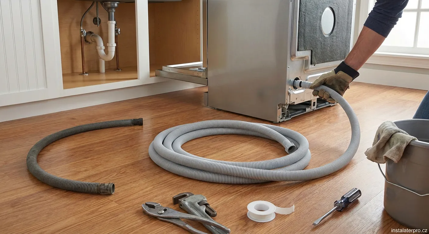 Výměna staré přívodní hadice myčky nádobí za novou delší variantu