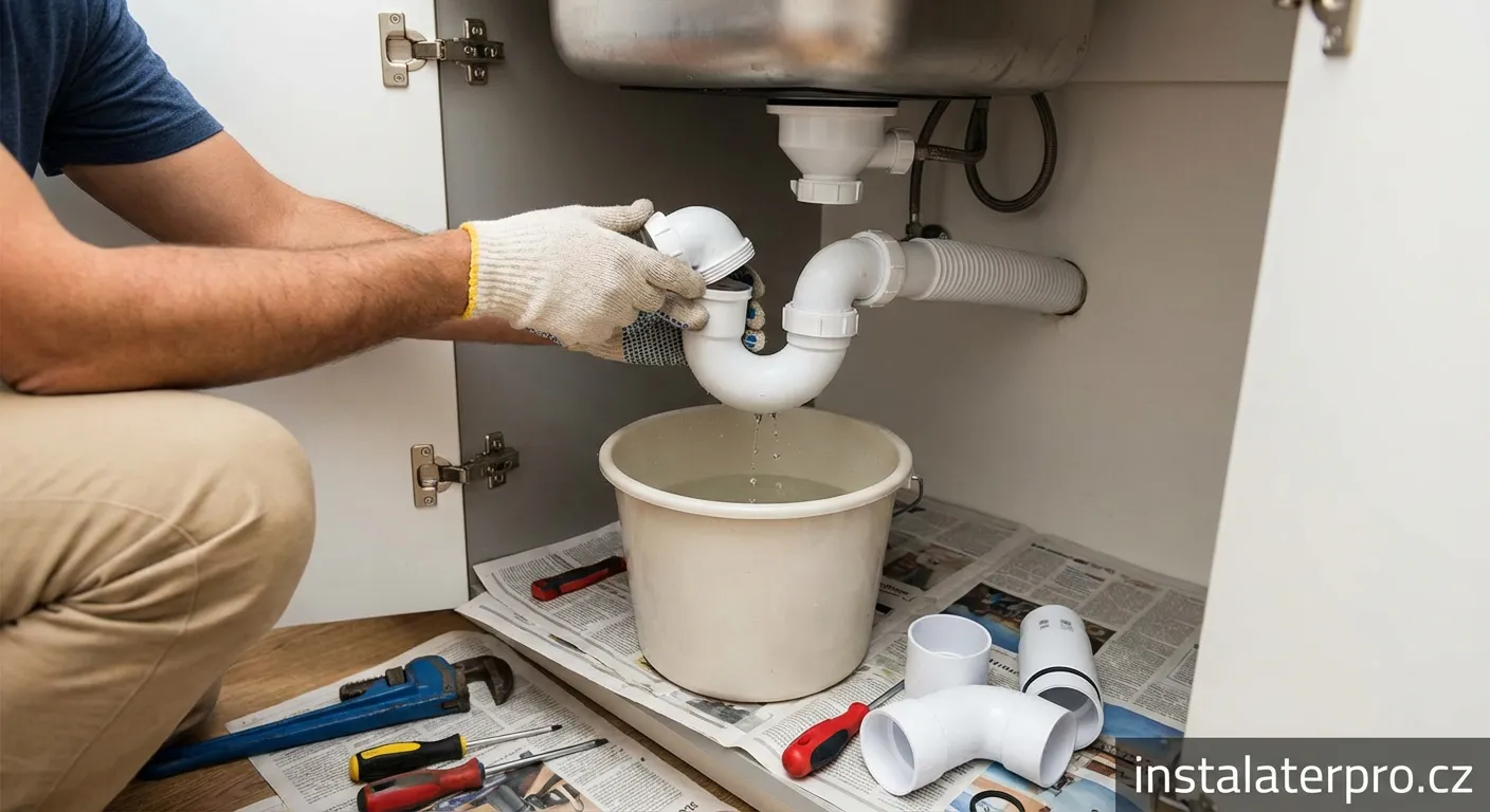 Výměna plastového kolínka u odpadového potrubí pod dřezem